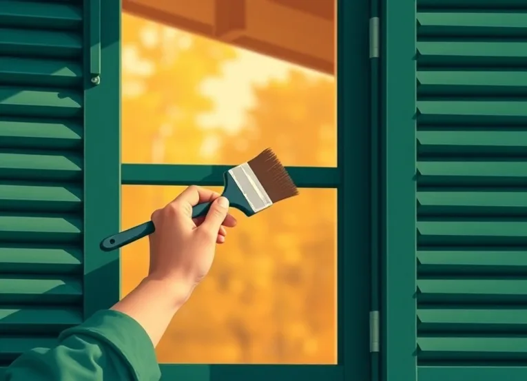 Mise en peinture au pinceau de volets et d'encadrements en bois
