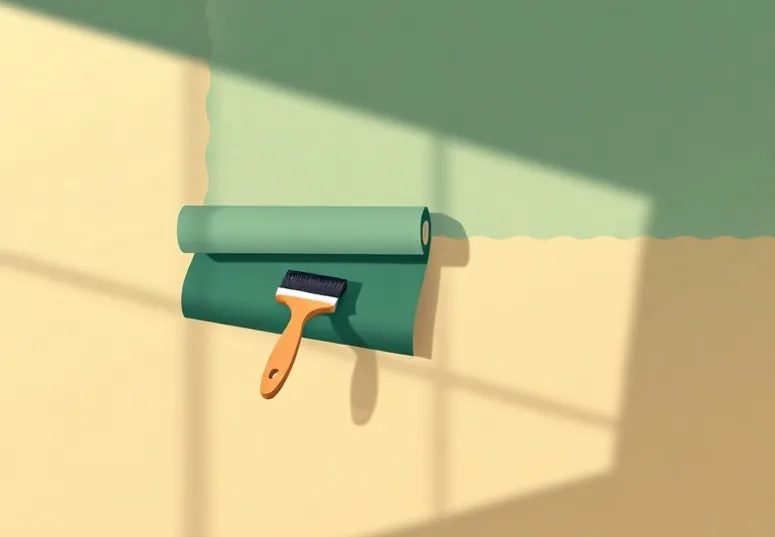 Pose de papier peint, rouleau et brosse à maroufler